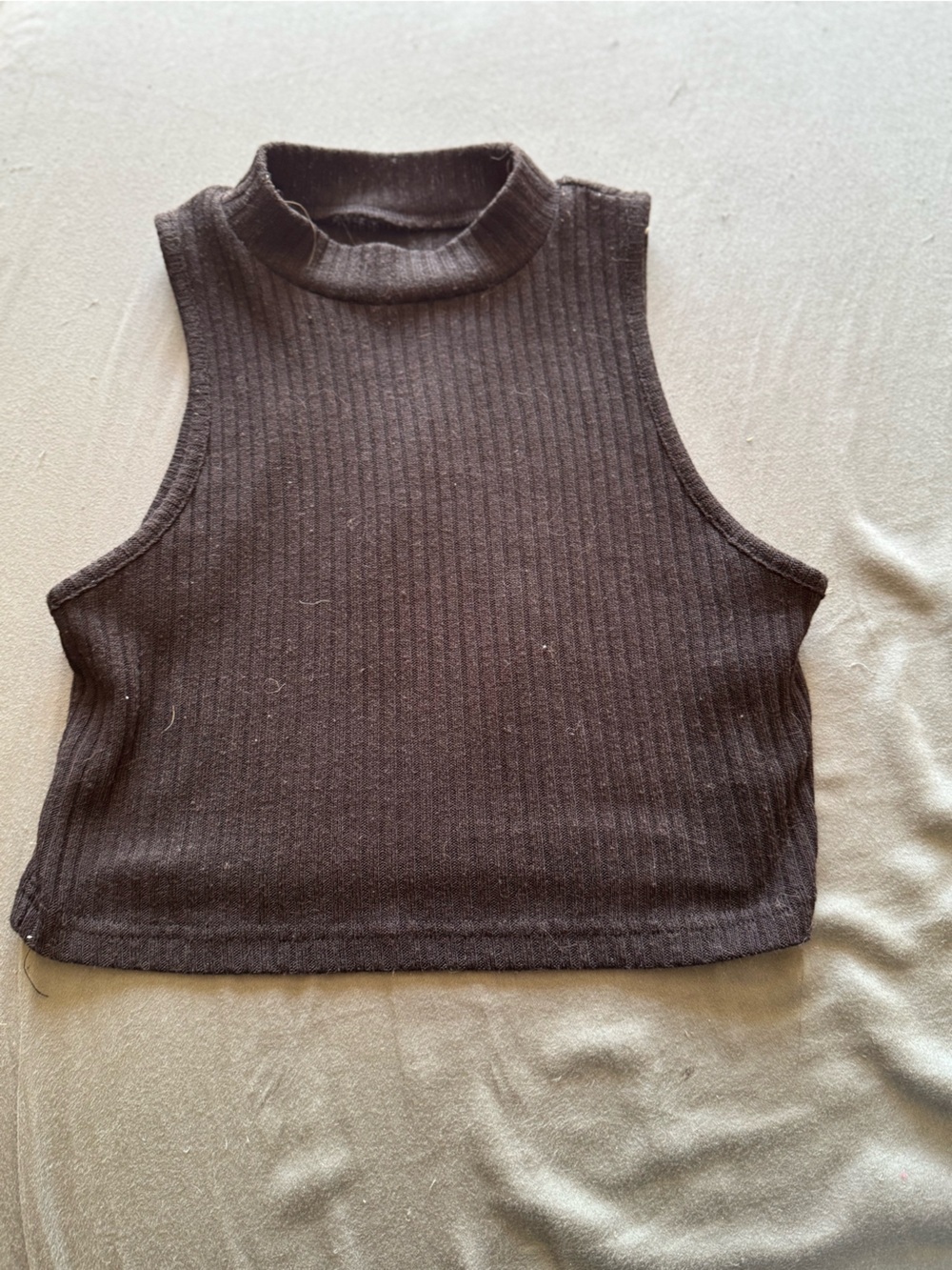 Sleeveless Ribbed Mock Neck Crop Top - Black